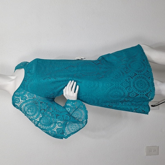Tacera Bohemian Teal Lace Big Bell Sleeve Fairy Relaxed Fit Shift Dress Size 1X - Picture 5 of 15